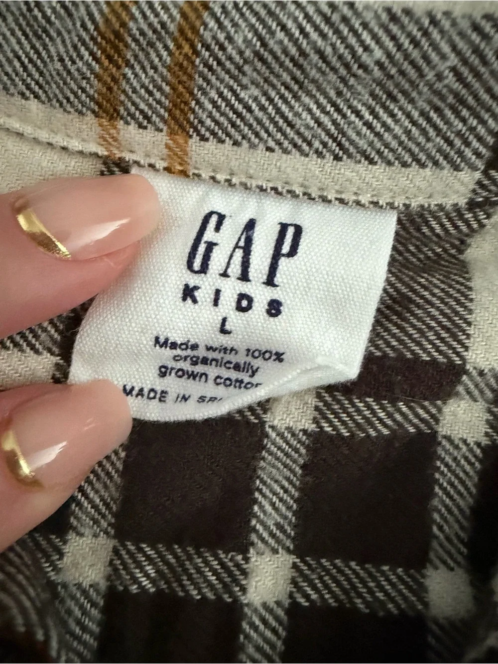 GAP Kids Cotton Neutral Plaid Button-Up Shirt, Large